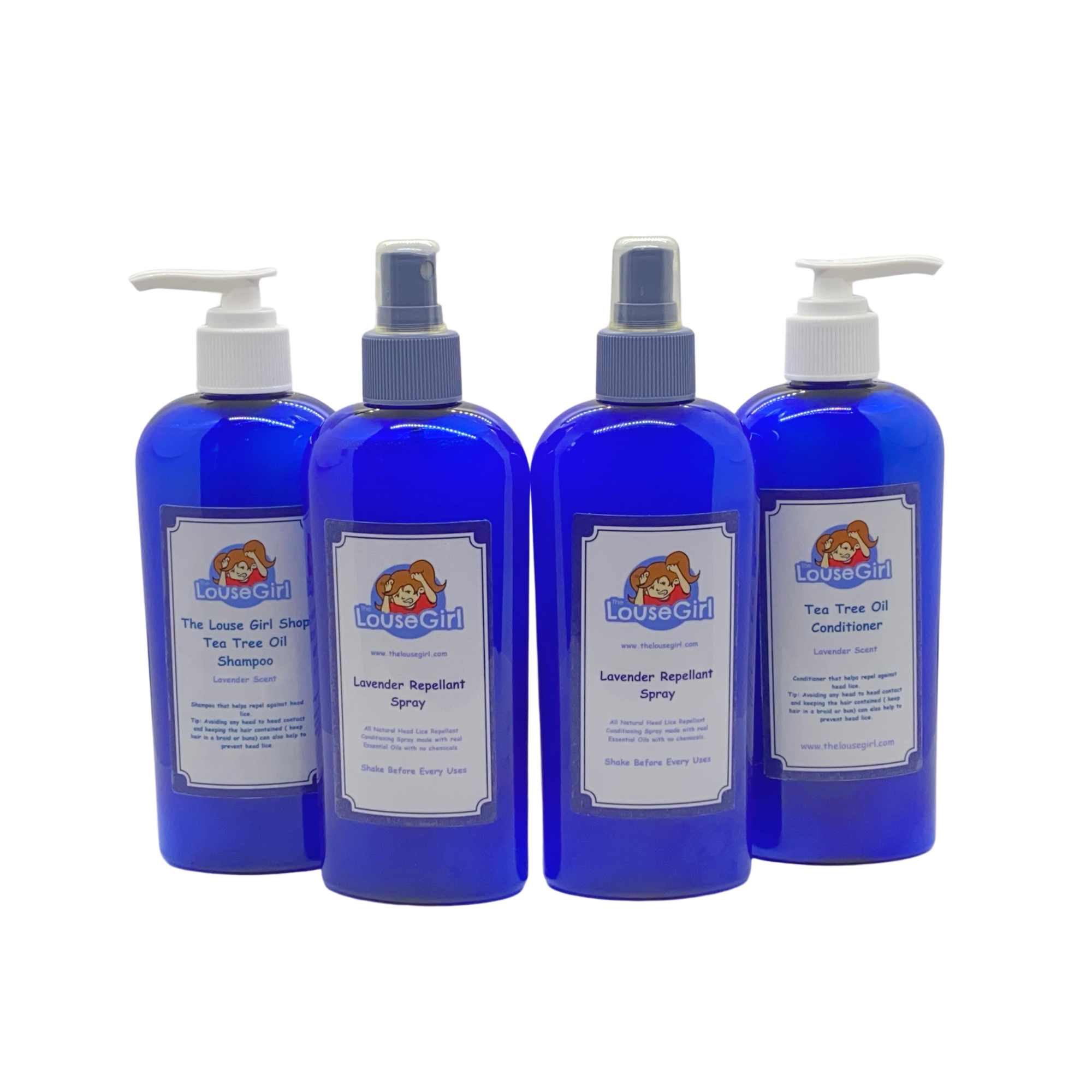 Prevention Pack that includes 8oz tea tree oil shampoo and conditioner and two 8oz tea tree oil repellent sprays.. The pack helps prevent and repels against head lice.